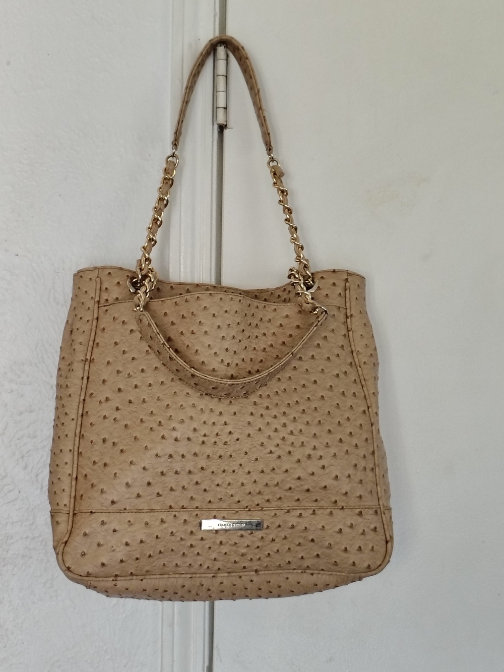 Ivanka Trump Beige Ostrich-Texture Chain Strap Shoulder Bag